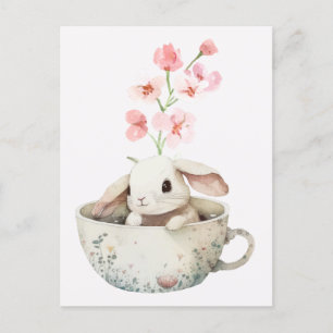 Watercolor blommigt söt bunny tea kopp vykort