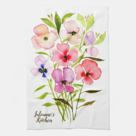 Watercolor Blommigt Söt Wildblommor Personlig Kökshandduk