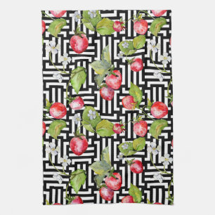 Watercolor Blommigt Strawberry Geometric Mönster Kökshandduk