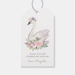 Watercolor Blommigt Svan Princess Birthday Presentetikett