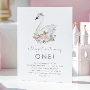 Watercolor Blommigt Svan Princess Birthday Rosa Inbjudningar