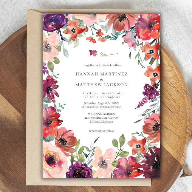 Watercolor Blommigt Terracotta Boho Bröllop Inbjudningar (Skapare uppladdad)