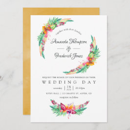 Watercolor Blommigt Tropical Summer Beach Wedand Inbjudningar