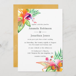 Watercolor Blommigt Tropical Summer Beach Wedand Inbjudningar