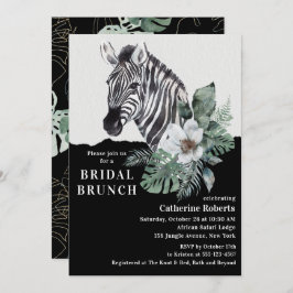Watercolor Blommigt Vild Zebra Möhippa Brunch Inbjudningar