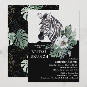 Watercolor Blommigt Vild Zebra Möhippa Brunch Inbjudningar