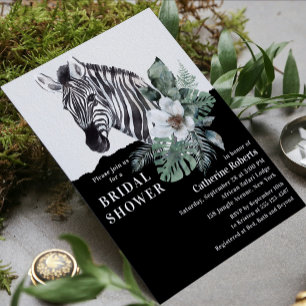Watercolor Blommigt Vild Zebra Möhippa Invita Inbjudningar