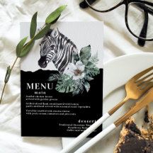 Watercolor Blommigt Vild Zebra Safari Bröllop Menu