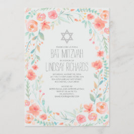 Watercolor Blommigt Wandeand Garden Bat mitzvah Inbjudningar