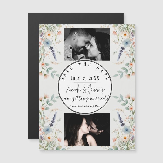 Watercolor Blommigt Wildblomma Vår Spara datum (Fram/baksida)