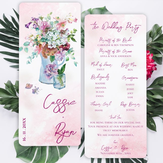 Watercolor Blommigt Wildblomme Bröllopsfest Progra Inbjudningar (Watercolor Floral Wildflower Wedding Party Program)