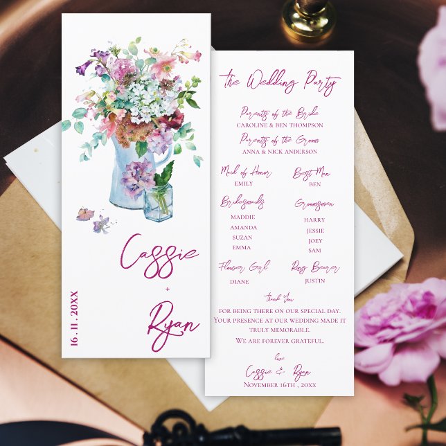 Watercolor Blommigt Wildblomme Bröllopsfest Progra Inbjudningar (Watercolor Floral Wildflower Wedding Party Program)