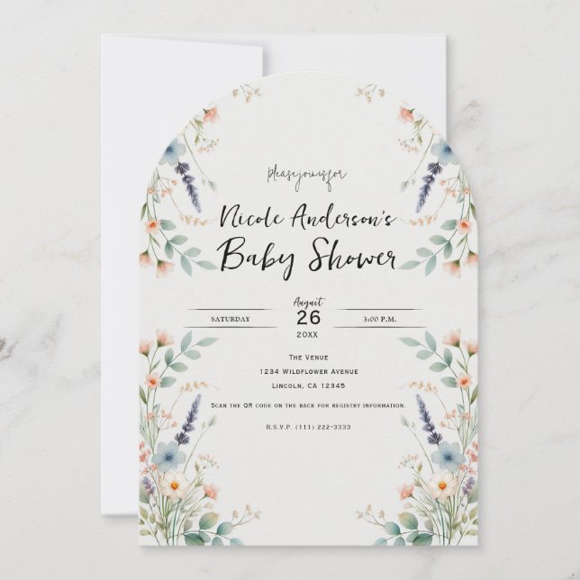 Watercolor Blommigt Wildblomme Vår Baby Shower Inbjudningar (Framsida)