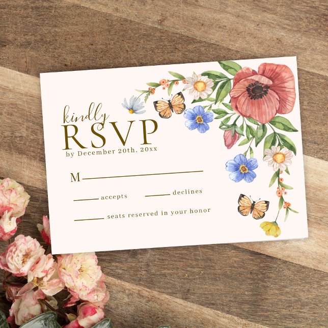 Watercolor blommigt Wildblommor Boho Bröllop OSA Kort (Skapare uppladdad)