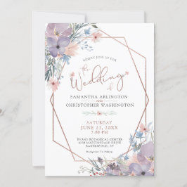 Watercolor Blommigt Wildblommor Geometric Bröllop Inbjudningar