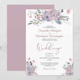 Watercolor Blommigt Wildblommor Lilac Bröllop Inbjudningar