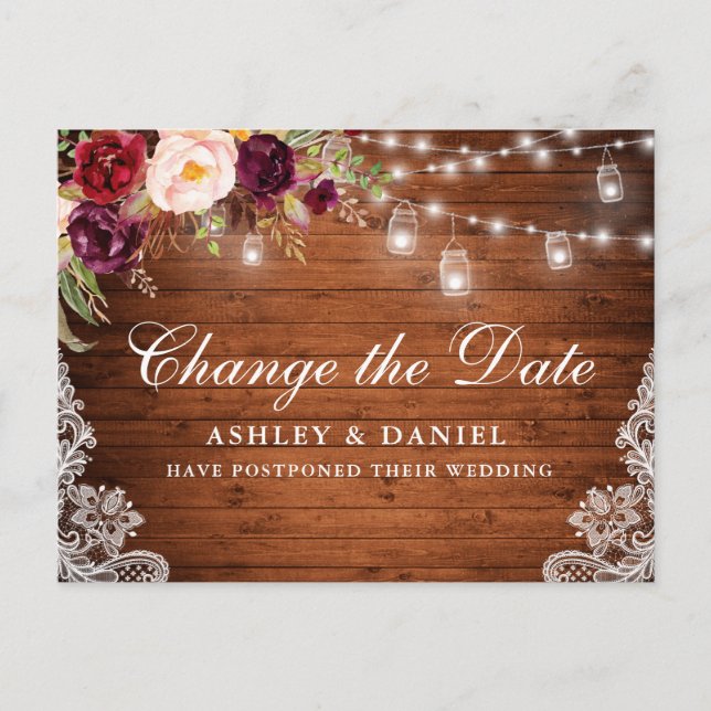 Watercolor Blommigt Wood Mason Burk ändrar datum Vykort (Framsida)