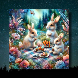 Watercolor Blommigt Woodland Bunny Påsk Picnic Julkort