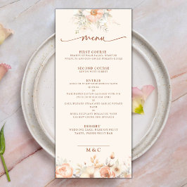 Watercolor Blommigts Peach Bröllop Menu Meny