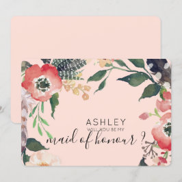 Watercolor Blommor Vill du vara min brudtärna Namn Inbjudningar