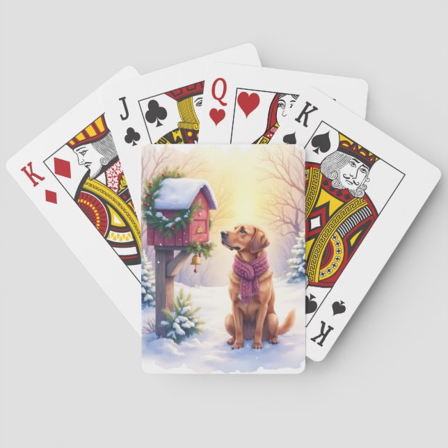 Watercolor Bloodhound Country Mailbox Christmas Casinokort (Baksidan)