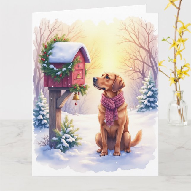 Watercolor Bloodhound Country Mailbox Christmas Kort (Gul blomma)