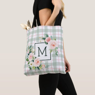Watercolor Bloom   Pastell Rutig Monogram Tygkasse
