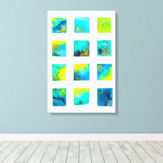 watercolor blue and green squares canvastryck (Insitu (trägolv))