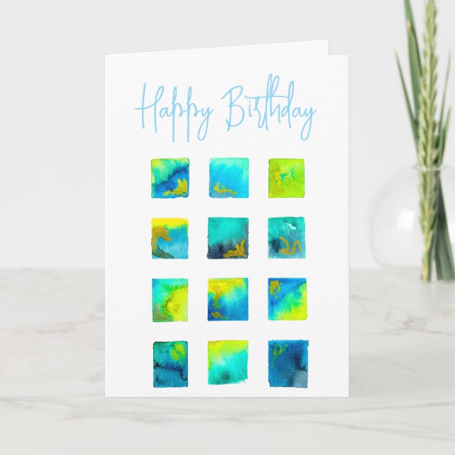 watercolor blue and green squares kort (Framsida)
