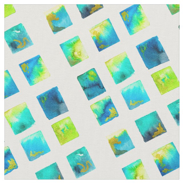 watercolor blue and green squares tyg (Närbild)