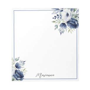 Watercolor Blue and White Blommigt Bouquet Anteckningsblock