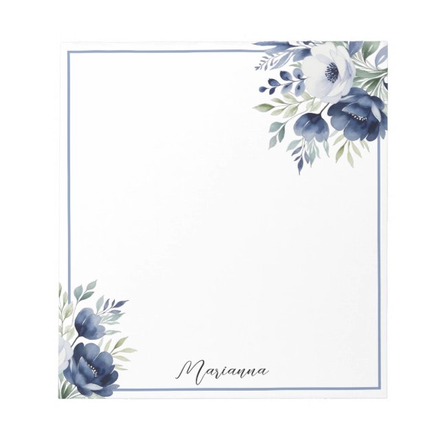 Watercolor Blue and White Blommigt Bouquet Anteckningsblock (Framsida)