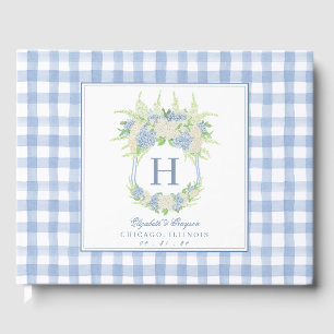 Watercolor Blue and White Hydrangea Vapensköld Gin Gästböcker