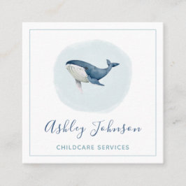 Watercolor Blue Baby Whale Babyvvakt Childcare Fyrkantigt Visitkort