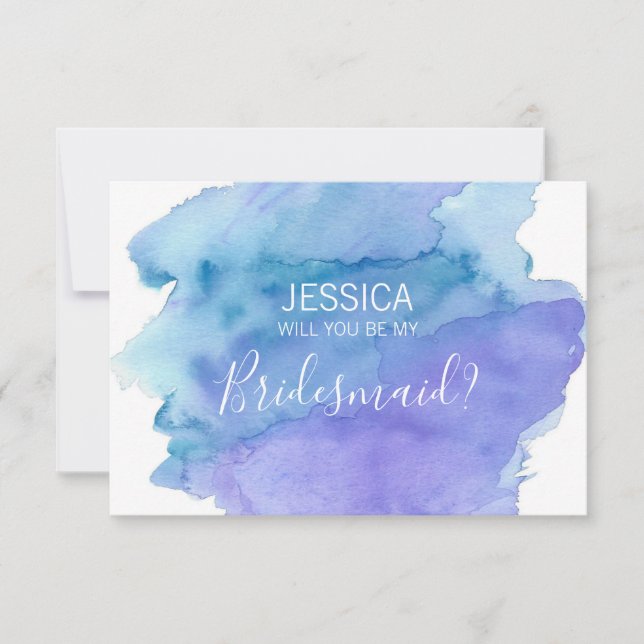 Watercolor Blue, blir du min Bridesmaid? Inbjudningar (Framsida)