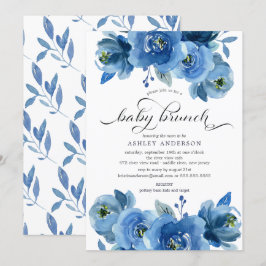 Watercolor Blue Blommigt Baby Brunch Inbjudningar
