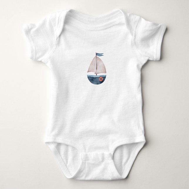 Watercolor Blue Boat T-Shirt (Framsida)