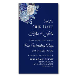 Watercolor Blue Bouquet-Bröllop spara datum- Magnetiska Visitkort