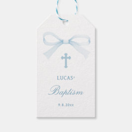 Watercolor Blue Bow Baptism Presentetikett