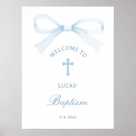 Watercolor Blue Bow Baptism Welcome Poster