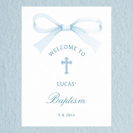 Watercolor Blue Bow Baptism Welcome Poster