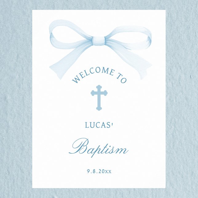 Watercolor Blue Bow Baptism Welcome Poster (Skapare uppladdad)