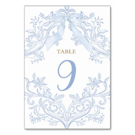 watercolor blue bow elegant table number bordsnummer