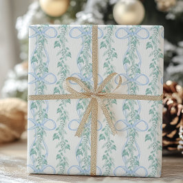 Watercolor Blue Bow Garland jul Presentpapper