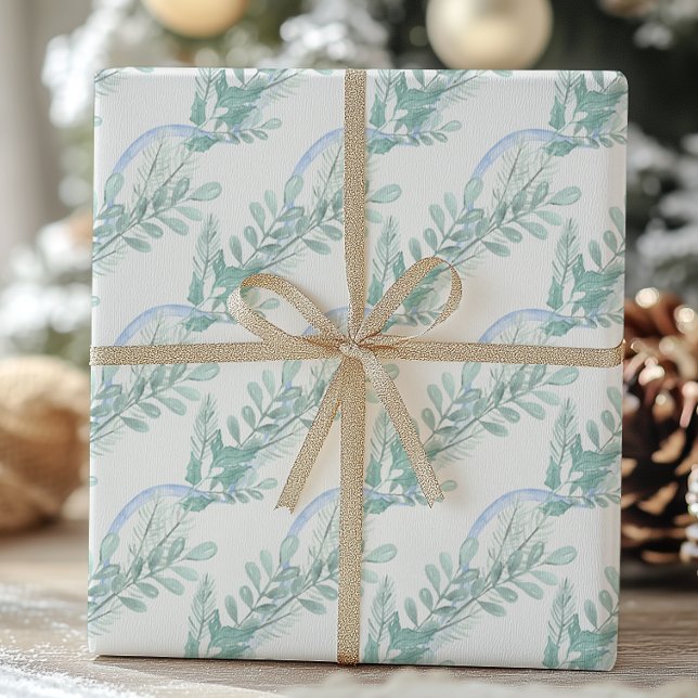 Watercolor Blue Bow Garland jul Presentpapper (Skapare uppladdad)