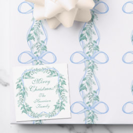 Watercolor Blue Bow Garland julgåva Anteckningskort