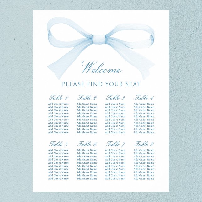 Watercolor Blue Bow Seating Chart Poster (Skapare uppladdad)