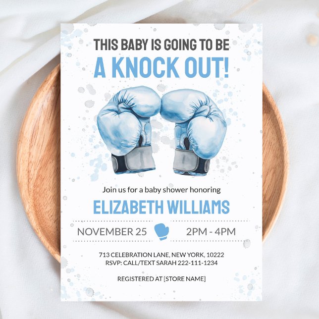 Watercolor Blue Boxing Baby Boy Shower Invitation Inbjudningar (Skapare uppladdad)
