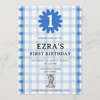 Watercolor Blue Check Koala Birthday Invitation Inbjudningar