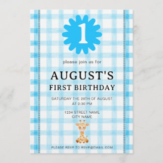 Watercolor Blue Check Koala Birthday Invitation Inbjudningar